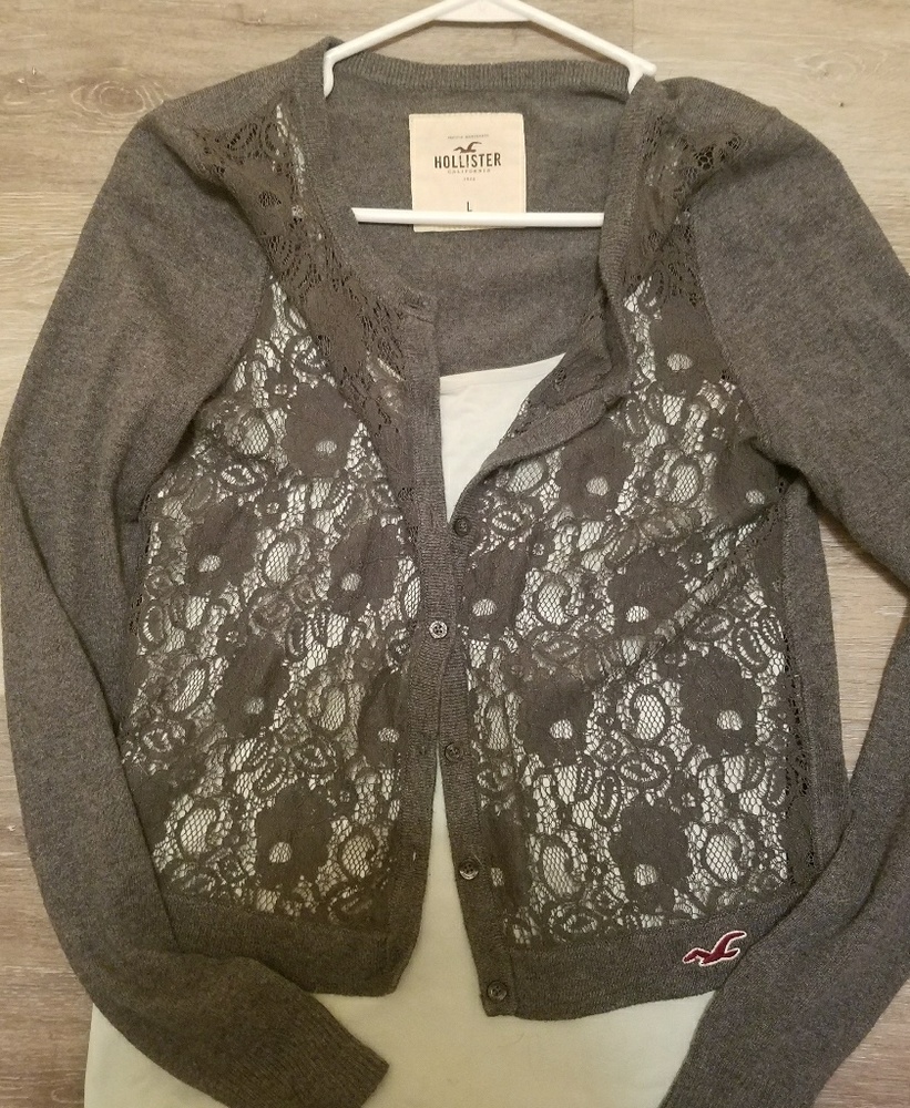 Hollister Grey lace button up cardigan